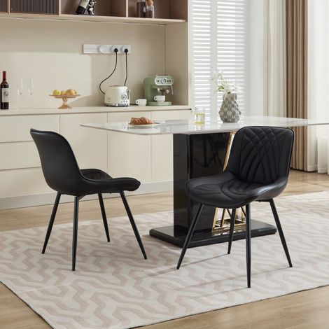 Sillas de comedor, juego de 2, sillas de cocina ergonómicas en piel sintética perforada transpirable con acolchado 3D artístico, patas cruzadas de metal. (1/5)