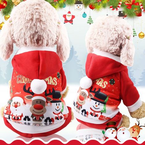 Sweat à Capuche Chien Chat Manteau d'automne d'hiver Chaud pour Animaux de Compagnie de Noël Vêtements de Chien de Coton avec Bouton De Plein air Combinaison de Chien pour Petits Chiens - L (1/5)