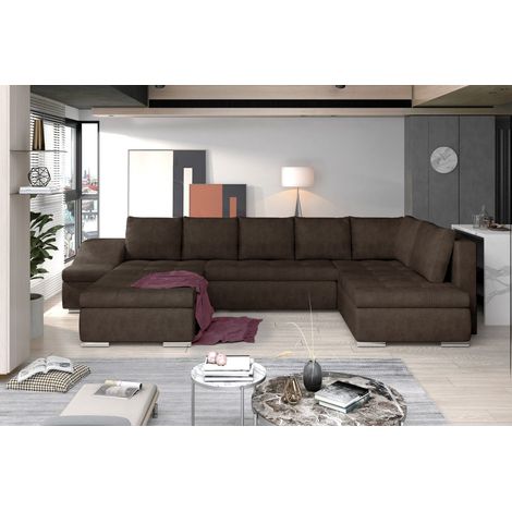Canapé panoramique GYOVANI chocolat angle gauche convertible avec coffre (1/2)