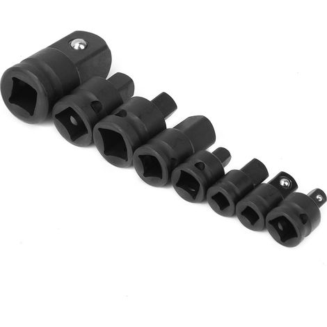Set de 8 adaptateurs de douilles réducteurs noirs, convertisseur pour clé à choc CRV, accessoires de perçage et vissage, lot professionnel (1/3)