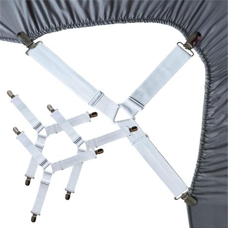 Triangle-White-4pcs Bed Sheet Holder Straps (1/5)