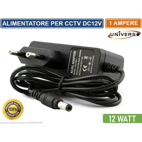 ALIMENTATORE SWITCHING DC 12V 1A 12W PER ILLUMINAZIONE E CCTV TELECAMERA CIRCUITO CHIUSO