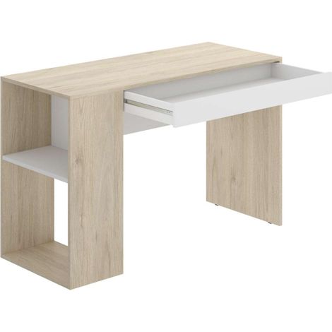 Escritorio Navas con estante y 1 cajon en natural-blanco 74 cm(alto)115 cm(ancho)50 cm(fondo) (1/4)
