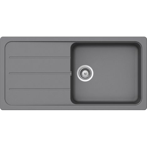 Évier en granit encastrable pour meuble bas de 60 cm avec égouttoir Évier de cuisine résistant à la chaleur et aux rayures Évier design noir robuste et (1/5)