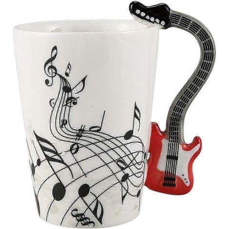 Keramikbecher im Gitarrenstil mit Henkel, Gitarrenlinien-Design, originelles rotes Geschenk