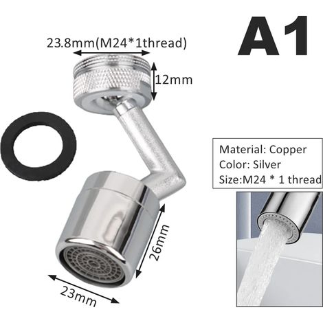 Robinet de cuisine universel en cuivre avec filtre anti-éclaboussures rotatif à 720°, douchette flexible et adaptateur d'extension pour robinet de salle de bain, buse en mousse