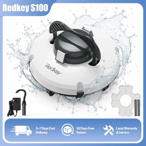 Redkey S100 Robot Pulitore Piscina Senza Fili, 130 Minuti di Autonomia, 100 ㎡ Con Doppio Motore e Funzione di Parcheggio Automatico, Batteria da 5200mAh per Piscine Interrate