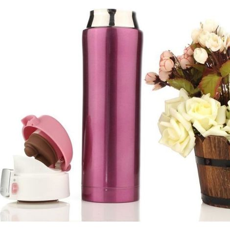 500ml Thermos de the, Mug isotherme d'acier inoxydable, tasse cafe, bouteille d'eau 12 heures Rose 500ML (1/4)