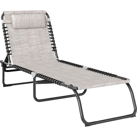 Lettino prendisole pieghevole, lettino da giardino, 4 direzioni, lettino da campeggio resistente alle intemperie con portata fino a 120 kg, per giardino, spiaggia, piscina, bianco crema