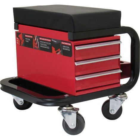 Mechanic Creeper Seat Workshop Trolley With Drawers (Padded Garage Work Stool Wheeled Tool Box) (1/5)