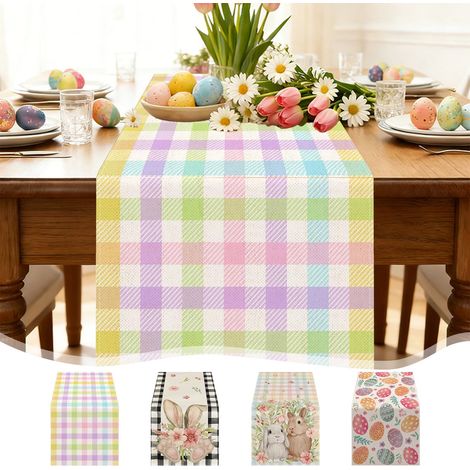 Camino de mesa de lino, mantel resistente al calor, para mesas de cocina/fiestas, para brunch de Pascua y reuniones, 71 x 13 pulgadas.