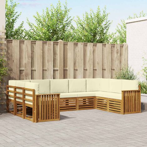 Ecksofa Set mit Kissen 9 pcs Natur und Creme Massivholz Akazie (1/5)