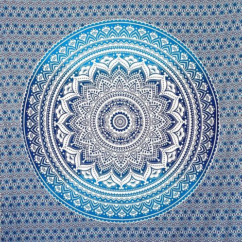 Tapis De Plage Anti Sable - 1 Pièce - Coton - Motif Mandala - Pour Pique Nique Yoga Camping - Bleu 210x230 Cm (1/5)