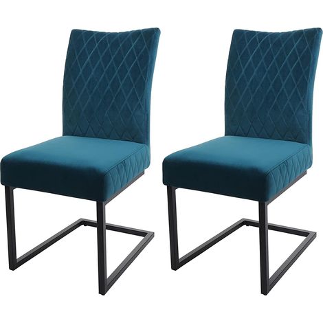 onjunto de 2 sillas de comedor silla de visita de acero diseño moderno terciopelo con recubrimiento en polvo azul turquesa CDS0449 (1/5)