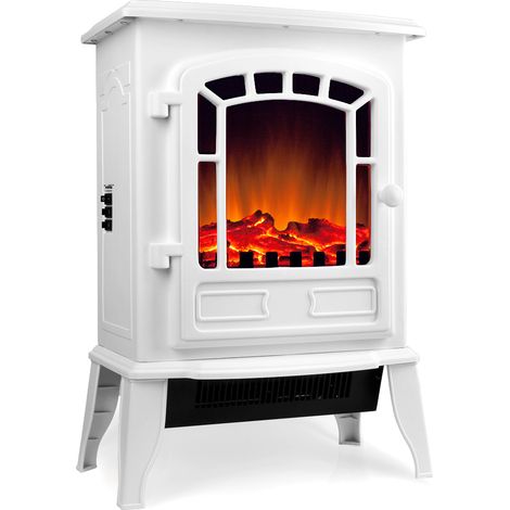 Caminetto elettrico da terra riscaldamento effetto fuoco realistico 2000W bianco o nero bianco (1/9)