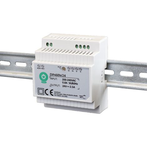 DIN60W12: Alimentatore per guida DIN 12V/5A, custodia in plastica, tipo a gradini