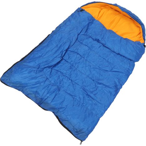 Sac de couchage pour chien imperméable, extérieur bleu, intérieur orange, chaud et confortable. Fermeture éclair, respirant et avec sac de rangement. (1/5)