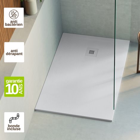 Receveur de douche 180x80 extra-plat Gris en résine minérale antidérapant effet ardoise - Thor LAVABERG
