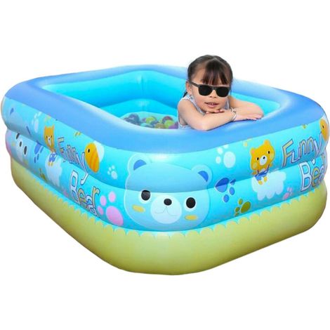 Lupex Shop - Gonfiabile piscina vasca rettangolare, 3 anelli, da giardino outdoor indoor, dimensioni: 210x150x60cm (1/2)