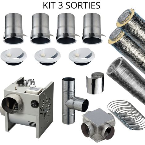 Poujoulat – Pack distribution air chaud 3 sorties – Moteur 350 m³/h – Flexible acoustique 3m – Isolation phonique et thermique – Installation rapide