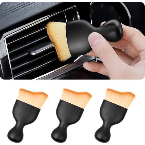 3 Pièces Brosse de Detail pour Voiture, Pinceaux Nettoyage Voiture, Brosses Poussière Auto avec Poils Doux, Voiture Détail Brosse pour Moteur, Tableau de Bord et Intérieur (Brun) (1/5)
