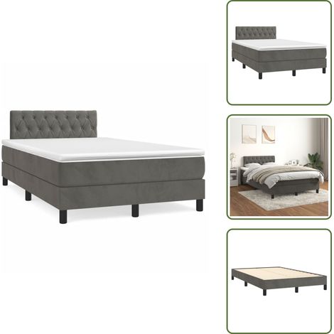 The Living Store Giroletto a Molle con Materasso Grigio Scuro 120x190 cm Velluto - Materasso a molle