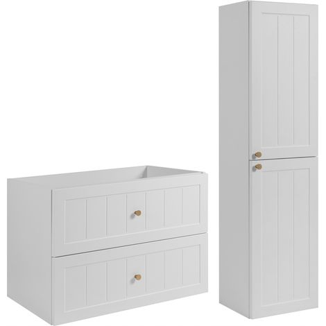 Rodan Badmöbel Set Weiß, Waschbeckenunterschrank 46 x 80 x 57 cm und Hochschrank 27 x 35 x 136 cm, feuchtraumgeeignet