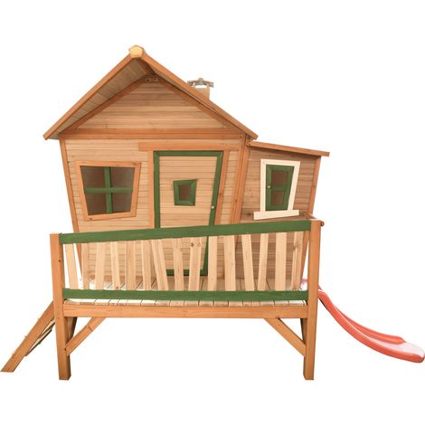 Axi Emma Maison Enfant Avec Toboggan Rouge Aire De Jeux Pour L'Extérieur En Marron & Vert Maisonnette / Cabane De Jeu En Bois Fsc (1/5)