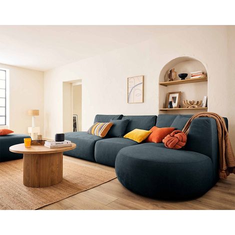 Santorini - 5-sitzer modulares ecksofa rechts - aus strukturiertem stoff - graublau (1/5)