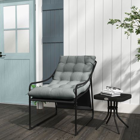 Fauteuil de jardin gris avec coussin épais, dossier haut et accoudoirs, acier, 62 x 110 x 88 cm (1/5)