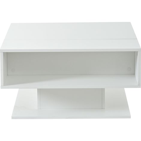 Table basse relevable en panneau de particules blanche avec rangement et éclairage LED, 80 x 75 x 40 cm (1/5)