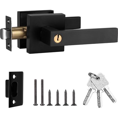 Poignée de Porte d'Entrée Extérieure Serrure Porte Chambre avec Clé Poignée de Porte à Levier Avec Serrure et Clé Noir