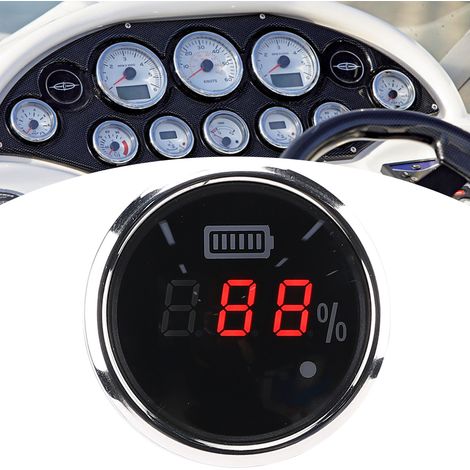 52 mm (2 Zoll) digitale Batterieanzeige, wasserdicht, beschlagfrei, 12 V, mit intelligentem Alarm für Schiffe, Elektrofahrzeuge und Boote (schwarzes Zifferblatt)