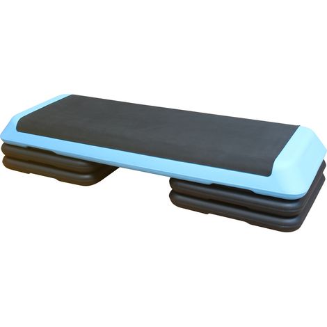 Plateforme d'aérobic ajustable 110 cm avec 3 hauteurs, surface antidérapante bleue pour entraînement cardio et renforcement musculaire (1/5)