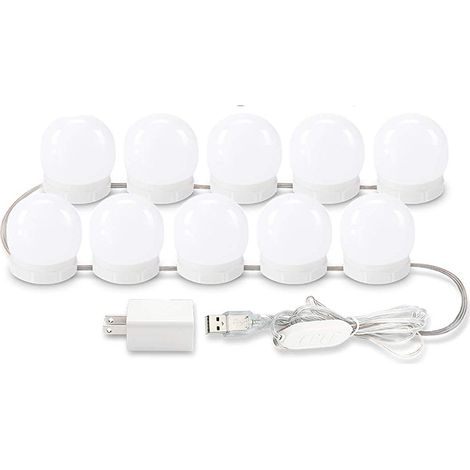 Kit d'éclairage de miroir de courtoisie à LED de style Hollywood avec adaptateur, 10 LED (1/3)