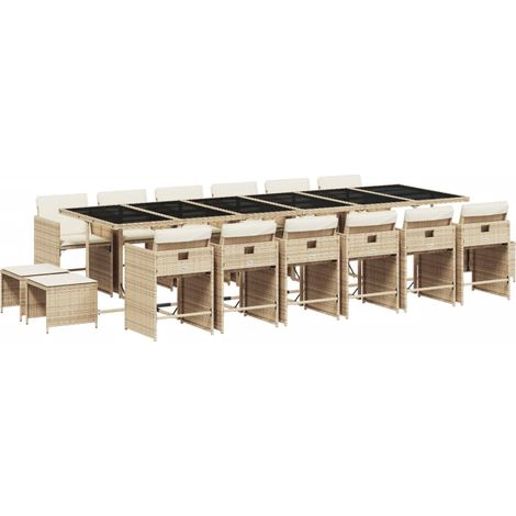 Maison Exclusive - 17-tlg. Garten-Essgruppe mit Kissen Beige Poly
