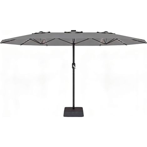 Parapluie de Terrasse Rectangulaire 15FT, Luminaires Solaires, Base Incluse,Parapluie à Manivelle, 48 LED, Protection UV, Gris (1/5)