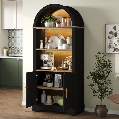 Aparador (76.2x40.1x180 cm), con estantes ajustables, iluminación LED, MDF y PB negro (1/5)