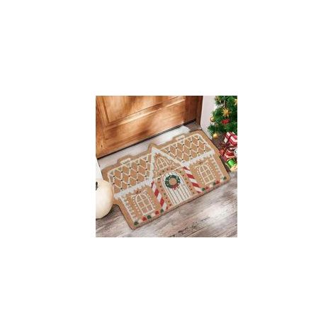 Zerbino di pan di zenzero - Zerbino di benvenuto natalizio per la porta d'ingresso, zerbino per la decorazione di cucina e bagno durante le festività (40x60 cm) (1/4)