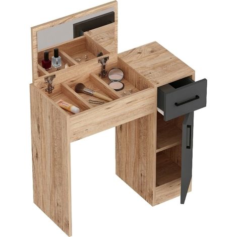 Rodano Tocador: Mueble con Espejo, 1 Cajón, 2 Puertas, 77x37x109 cm, Roble Marrón