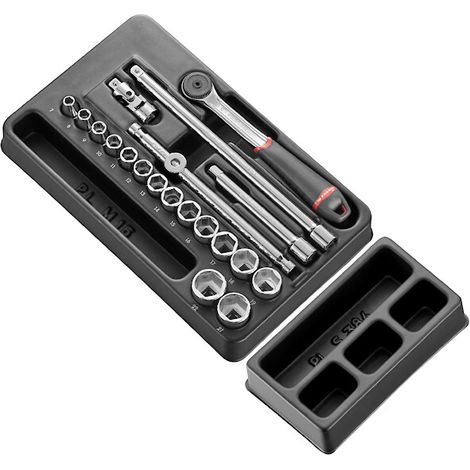 Facom – Mallette à outils Module femelle – Jeu de 20 pièces – Douille et embout pour clé – Doublure en mousse pour protection optimale