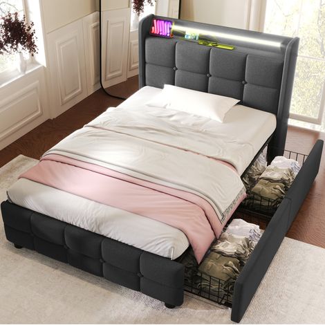Letto singolo con cassetti, LED e USB in legno DESVIAE (1/5)