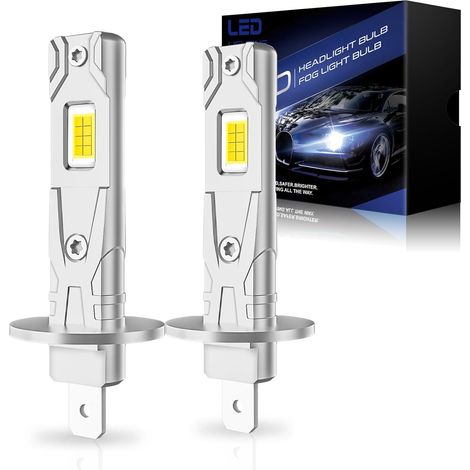 Ampoule LED H1 30000 LM 220W 7000K Lumière Blanche,Nouvelle Génération 2025,Réplication,1:1 Phares Halogènes,Refroidissement à Double Trou,Plug and Play,Adaptable aux Voitures et Motos,2 Pcs (1/5)