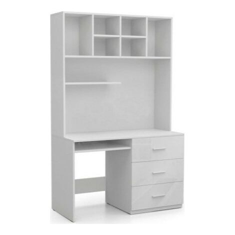 Mesa de oficina Campus, Blanco + Blanco brillante, Con cajones, Con un estante para teclado, Número de puertas: 0, Número de cajones: 3, 76x120x60cm (1/4)