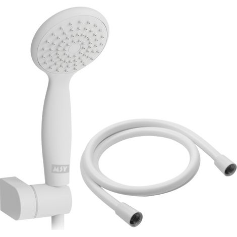 Pommeau de douche Vicente Blanc matt Ø 80 mm avec support mural et flexible 150 cm (1/5)