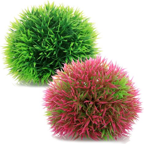 2 décorations aquatiques en plastique, boules de fleurs artificielles et meules de foin, 9 x 9 x 8 cm, pour aquarium d'eau douce ou salée (1/5)