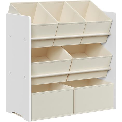Songmics – Bibliothèque enfant avec 7 boîtes de rangement en tissu non-tissé – Dimensions 29,5 x 62,5 x 60 cm – Blanc nuage – Meuble sécurisé et stable (1/5)