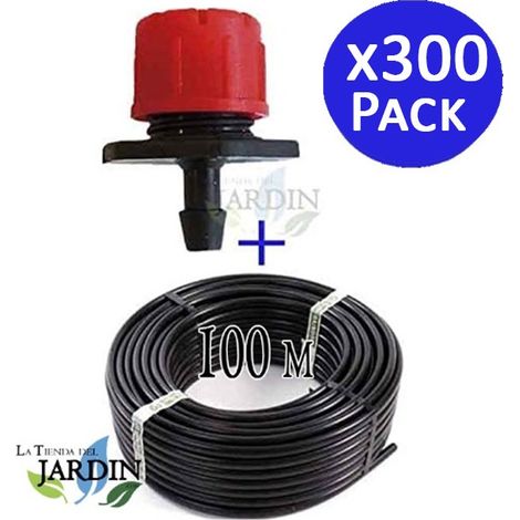 Tubería riego por goteo 16mm 100 metros  300 Goteros regulables 0 a 70 litros/hora  Tubo riego por goteo negro