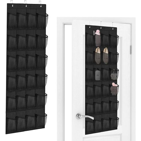 Organizador de zapatos para colgar en la puerta con 24 bolsillos y 3 ganchos, negro Organizador de puerta - Organizador de zapatos colgante - Multifuncional - Para dormitorio, sala de estar, baño (1/5)
