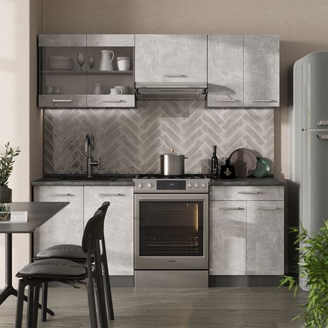 Cucina componibile R-Line, Calcestruzzo/antracite, 200 cm , PL Marmo, Vicco